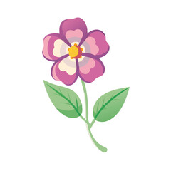 Stylized Pink Flower with Green Leaves Illustration Art