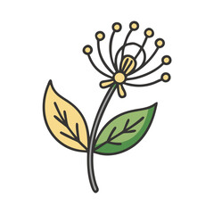 Stylized Flower with Leaves on Black Background Illustration