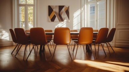 Modern Conference Room with Geometric Art and Natural Light