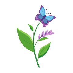 Blue butterfly on purple flower illustration art design