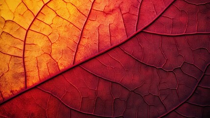 Fototapeta premium Autumnal leaf vein structure close-up.