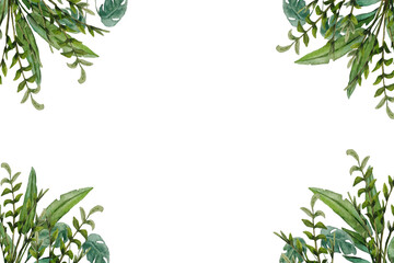 Frame watercolor tropical leaves. For design, backgrounds