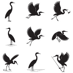 heron Vector Black silhouettes. with white background
