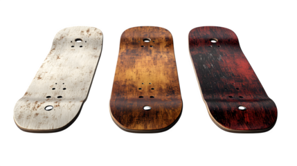Skateboard decks, side-by-side view, HD and realistic, isolated on white background