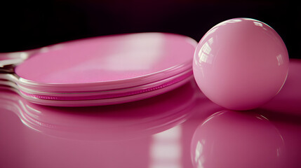 Close up image of pink table tennis rackets and ball on isolated background sports equipment set