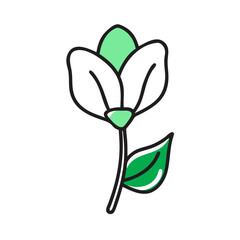 Modern Cartoon Flower Illustration on a Black Background