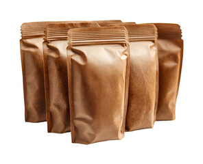Packaging coffee bags kitchen product coffee business. Isolated on transparent background, png.