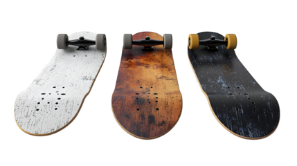 Skateboard decks, side-by-side view, HD and realistic, isolated on white background