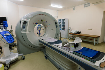 PET CT, magnetic resonance or tomography medical equipment cancer scanner at hospital or clinic