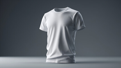 3D Illustration Plain T-Shirt A plain white t-shirt displayed upright, ideal for fashion mockups and branding presentations.