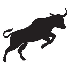 Silhouette of a bull jump on white