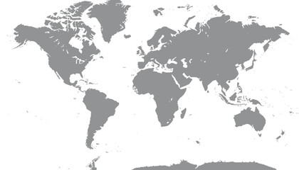 Minimalist gray world map using Robinson projection suitable for education travel and business use