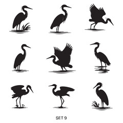 heron Vector Black silhouettes. with white background