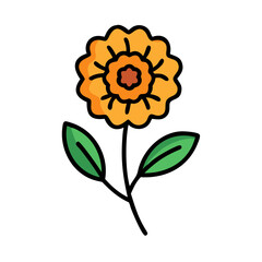 Stylized Yellow Flower with Green Leaves on Black