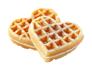 Delicious heart-shaped waffles cozy kitchen food warm atmosphere. Isolated on transparent background, png.