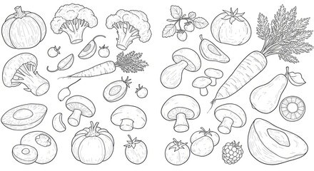 Obraz premium Black And White Vegetable Line Art Illustration On White Background