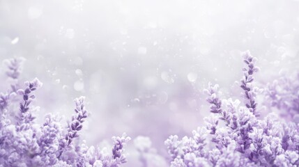 Obraz premium Lavender plants dusted with frost in soft light.