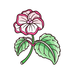 Cartoon Flower with Pink Outline on Black Background