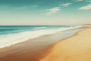 Serene beach waves gently rolling in peaceful ocean sunset sky