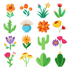 Assorted Cactus and Flower Collection Isolated on White