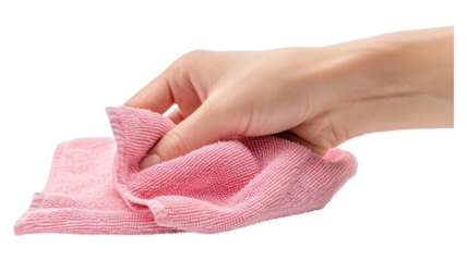 Close up of a Hand Using a Pink Cleaning Cloth for Detailing and Hygiene