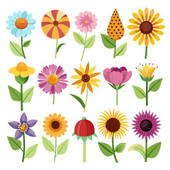 Collection of colorful cartoon flowers on a white background