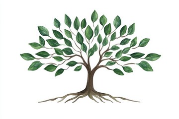 Obraz premium Elegant Tree Illustration with Green Leaves and Exposed Roots
