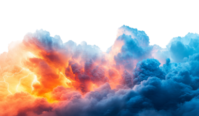 Dramatic cloud formation with fiery hues sky nature atmospheric perspective. Isolated on transparent background, png.