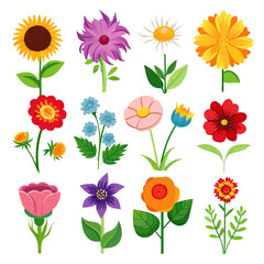 Cartoon Flowers Collection: Sunflower, Daisy, Rose and More