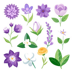Assorted Vector Floral Set with Purple and White Flowers