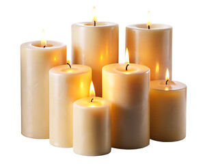 set of pillar candles with flames isolated  on white background PNG AI,GENERATED