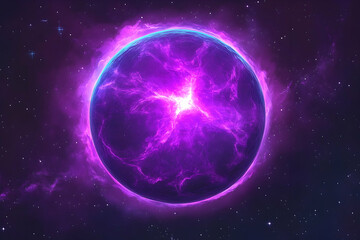 Fototapeta premium A vibrant, purple energy sphere dominates the cosmos.