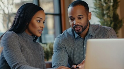Business colleagues collaborating on a laptop in a cafe.