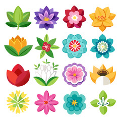 Collection of colorful flat design flowers on white
