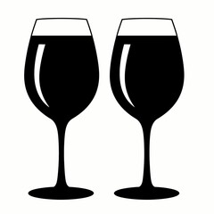 Two wine glasses in silhouette on white background  