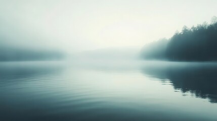 Fototapeta premium Misty morning over a tranquil lake.