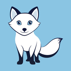 Cute Cartoon Arctic Fox on a Blue Background
