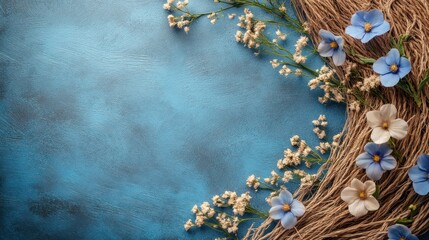 Elegant arrangement of dried grasses and delicate flora against a vibrant backdrop