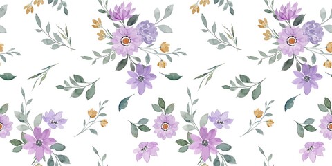 Obraz premium Delicate Floral Pattern with Pastel Purple and Gold Watercolor Flowers