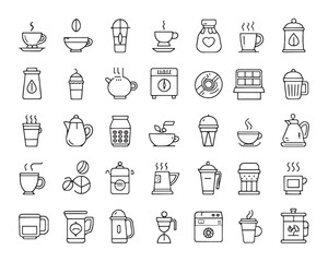 Simple Coffee Themed Line Art Set
