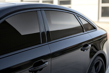 Fototapeta premium Sleek black car side profile reflecting sunlight stylish and elegant design