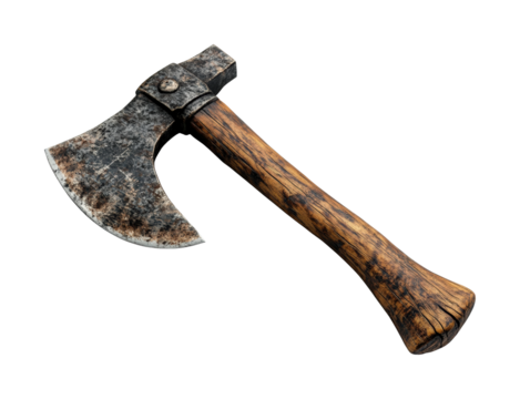 Chopping action with an axe workshop product. Isolated on transparent background, png.