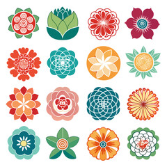 Colorful Geometric Floral Icons Set Vector Illustration