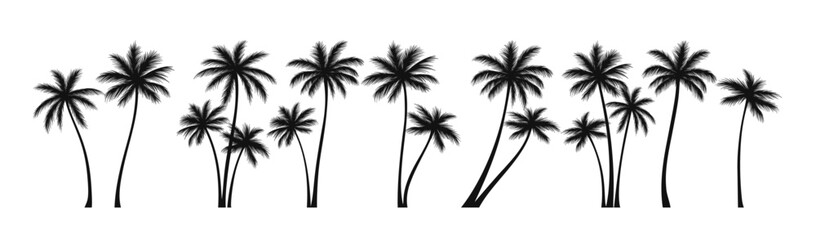 Vector Illustration of Silhouetted Palm Trees Arranged in a Row with Elegant and Minimal Design Ideal for Tropical Backgrounds and Decorative Purposes