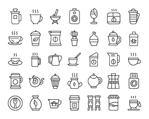 Coffee Related Line Art Illustrations
