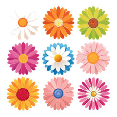 Colorful Cartoon Flower Collection on White Background Vector