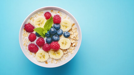 Delicious Muesli Cereal Topped with Fresh Fruit

