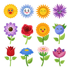Cute Cartoon Flowers: Springtime, Smiling Flower Characters Illustration