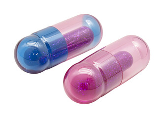 Colorful capsules for health pharmacy product wellness. Isolated on transparent background, png.