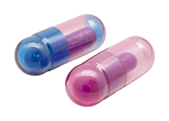Colorful capsules for health pharmacy product wellness. Isolated on transparent background, png.